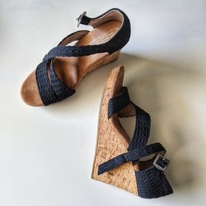 Never Worn! Black/Cork Tom's Wedge Sandals